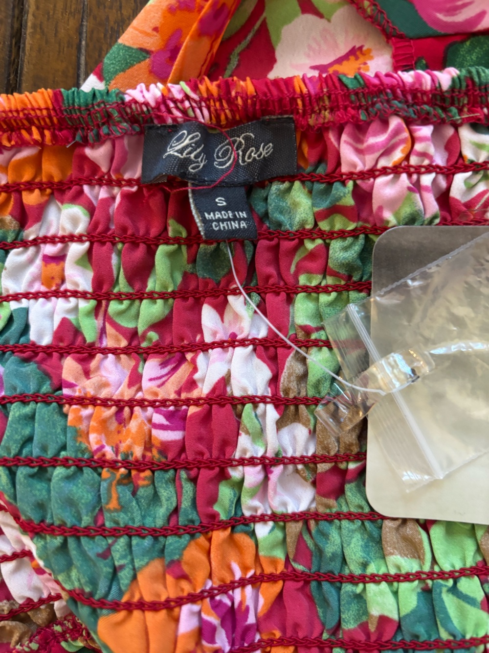 Lily Rose Red, Green & Pink Smocked Floral Top - Picture 4 of 5